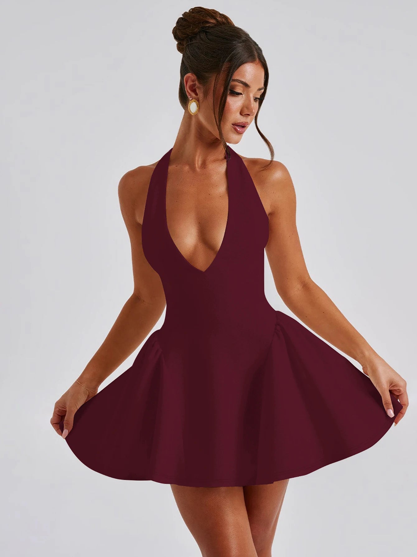 Dulzura Sleeveless Halter Lace Up Mini Dress Women'S Solid Sexy Elegant Prom Dress Evening Party Clubwear Autun Winter Outfit