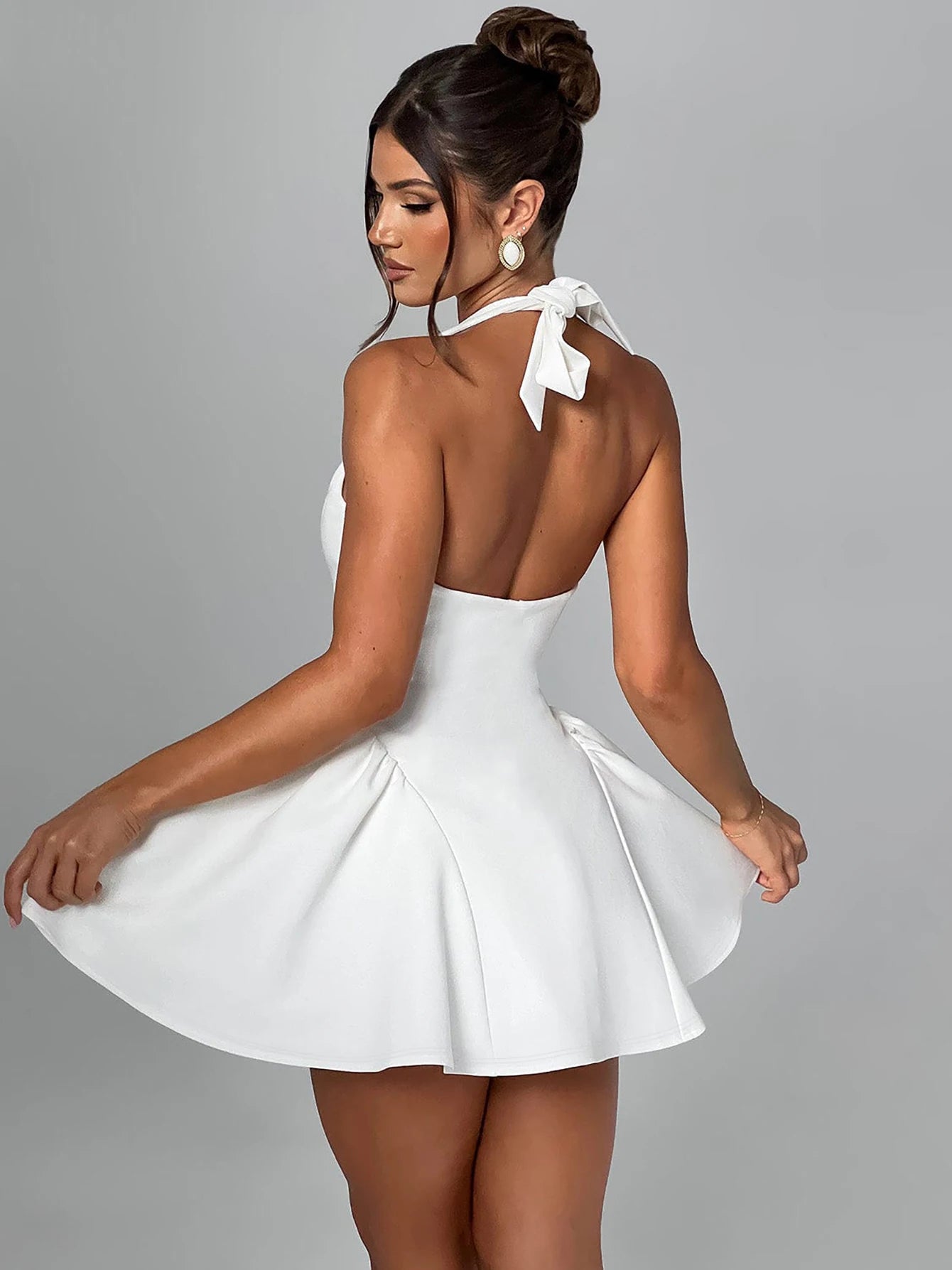Dulzura Sleeveless Halter Lace Up Mini Dress Women'S Solid Sexy Elegant Prom Dress Evening Party Clubwear Autun Winter Outfit