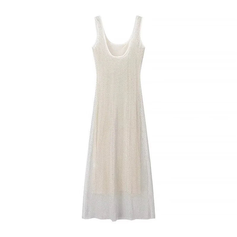 Sexy Sequined Sling Long Party Dress Women Slim Square Collar Sleeveless Backless Female Dresses 2025 Summer Lady Beach Robes