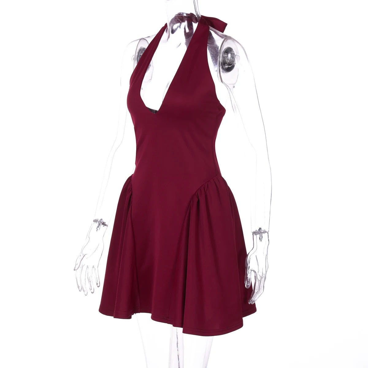 Dulzura Sleeveless Halter Lace Up Mini Dress Women'S Solid Sexy Elegant Prom Dress Evening Party Clubwear Autun Winter Outfit