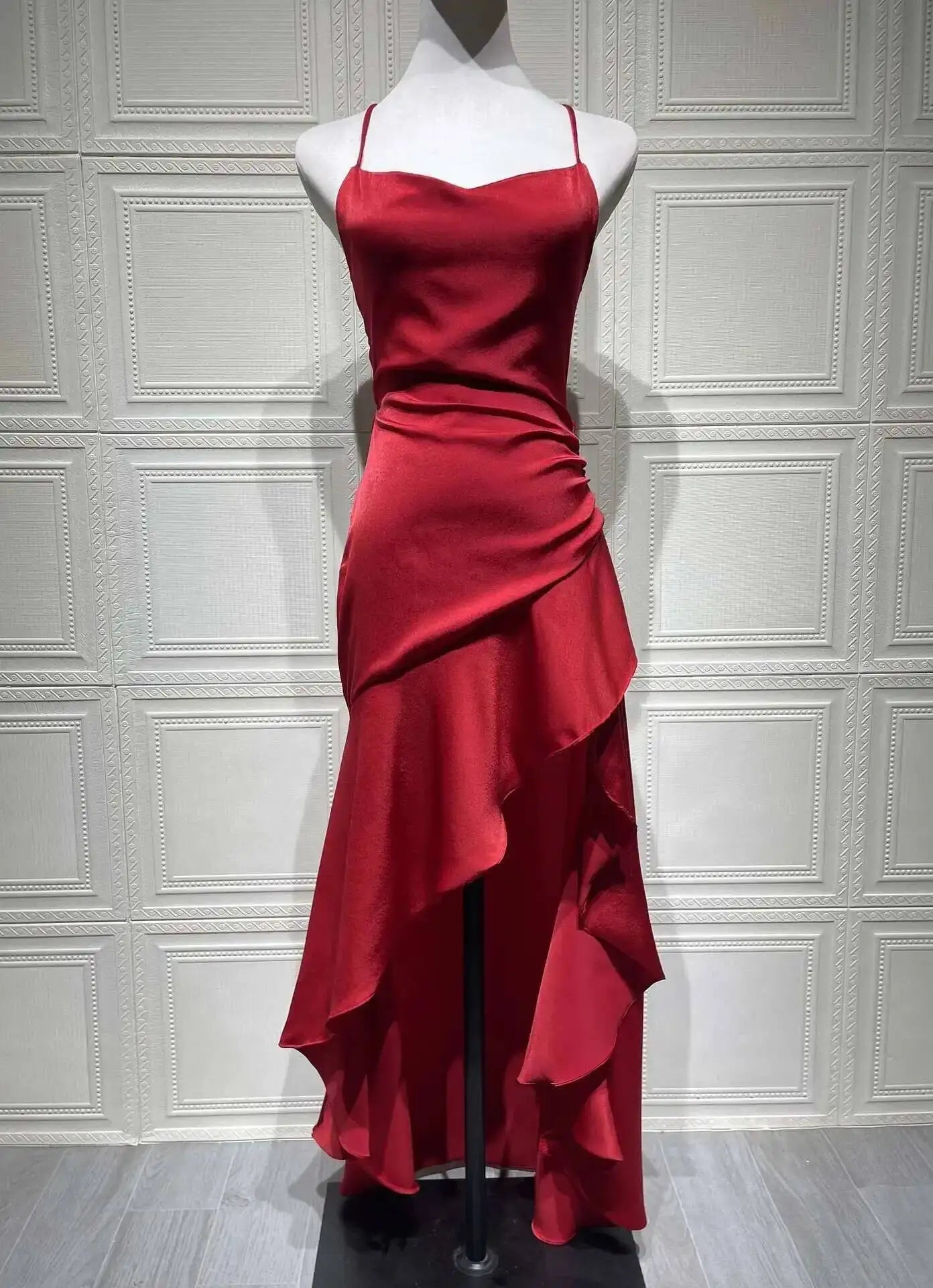 Sexy Satin Club Evening Party Dresses 2025 Summer Women Clothing Elegant Ruffle Irregular Backless Bandage Long Maxi Dress