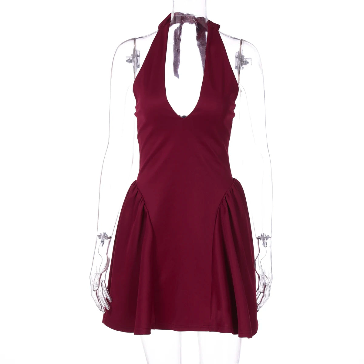 Dulzura Sleeveless Halter Lace Up Mini Dress Women'S Solid Sexy Elegant Prom Dress Evening Party Clubwear Autun Winter Outfit