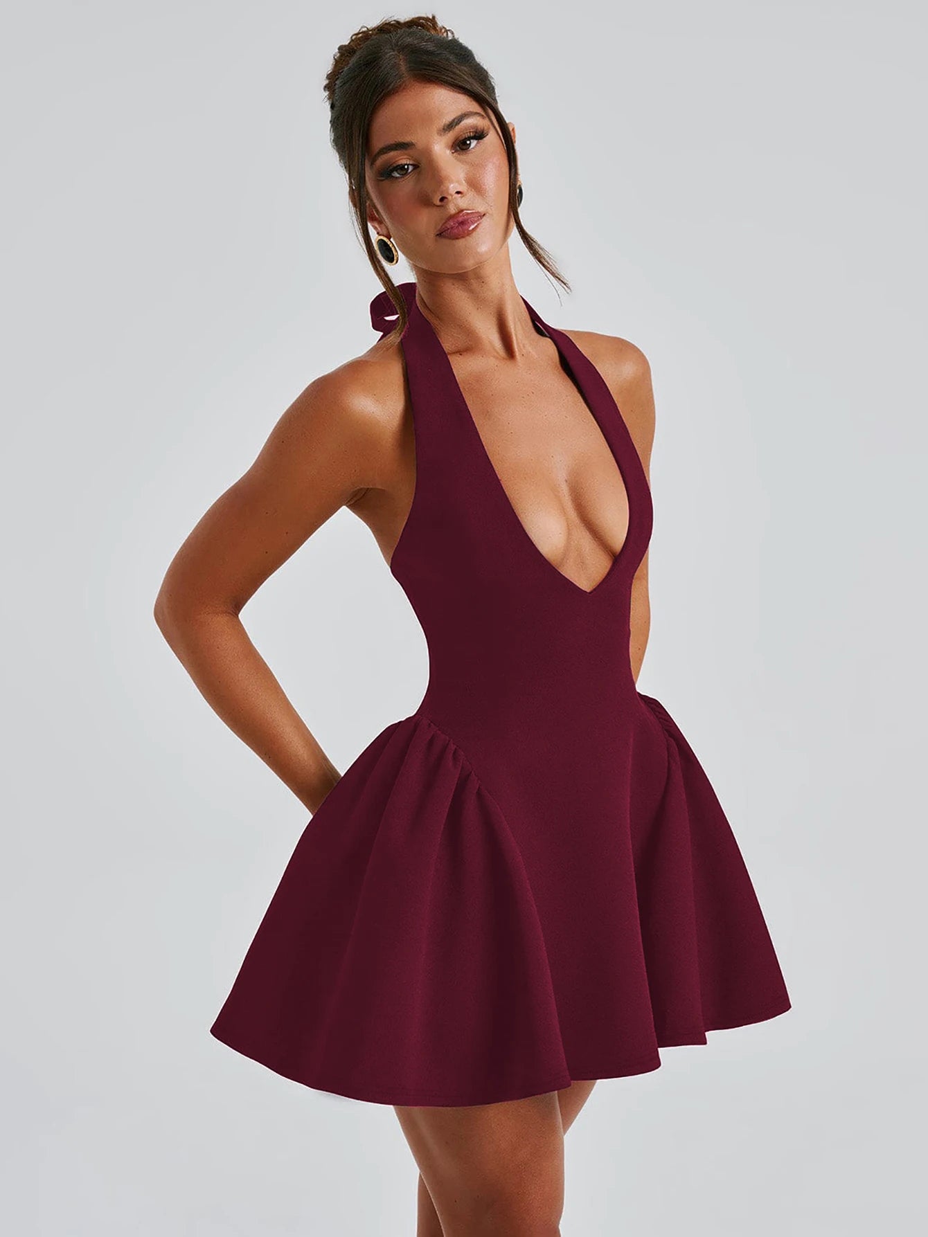 Dulzura Sleeveless Halter Lace Up Mini Dress Women'S Solid Sexy Elegant Prom Dress Evening Party Clubwear Autun Winter Outfit