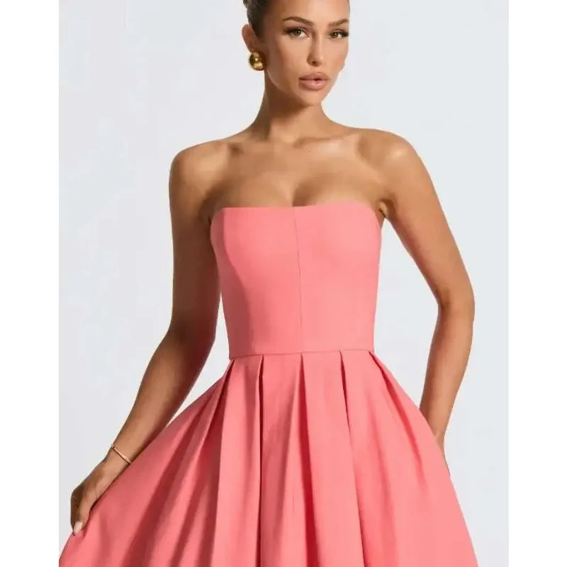 Strapless Lining Pleated Evening Party Dress Women Robes Backless Elegant Sexy Dress Bodycon Long Summer Dress Vestidos
