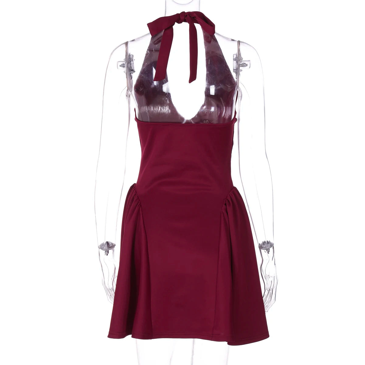 Dulzura Sleeveless Halter Lace Up Mini Dress Women'S Solid Sexy Elegant Prom Dress Evening Party Clubwear Autun Winter Outfit