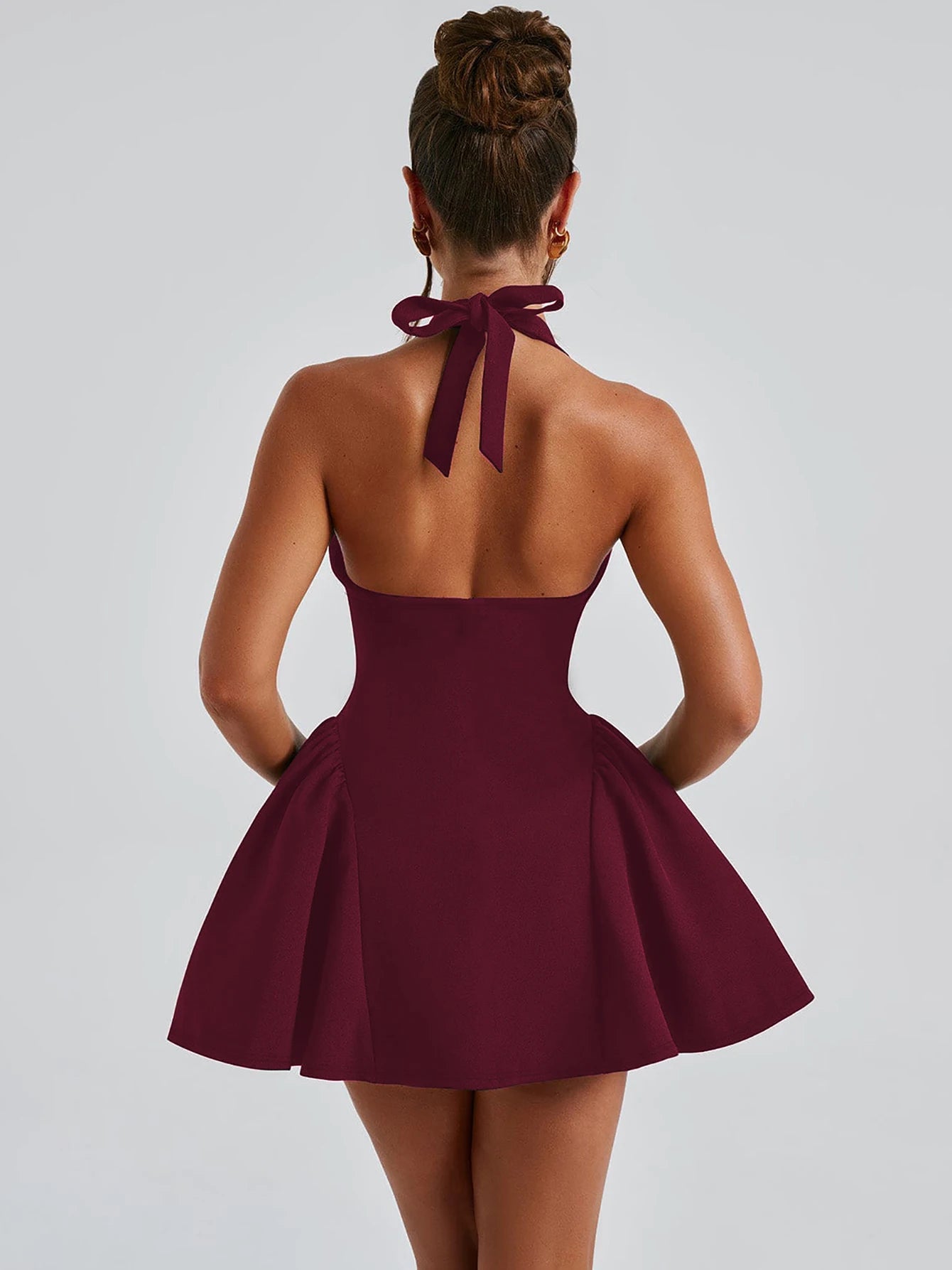 Dulzura Sleeveless Halter Lace Up Mini Dress Women'S Solid Sexy Elegant Prom Dress Evening Party Clubwear Autun Winter Outfit