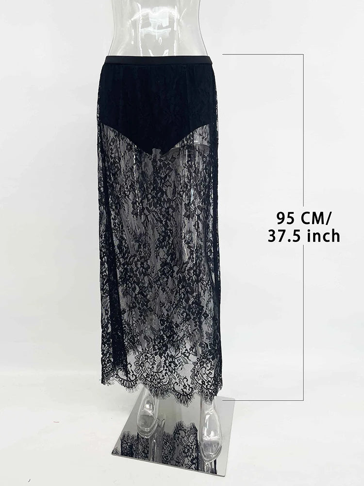 Tornova Strapless Lace Dress Sets Female Elegant Sexy Strap Vest High Waist Splice Long Skirt Ladies Slim Banquet 2 Pieces Set