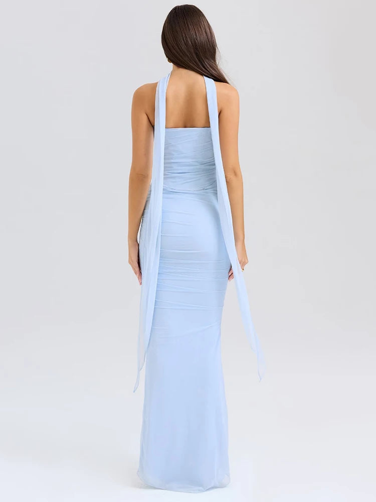 Mozision Sexy Two Piece Sets Women Neckerchief Strapless Crop Tops And Maxi Skirt Sets Sexy Club Party Skirt Two Piece Sets