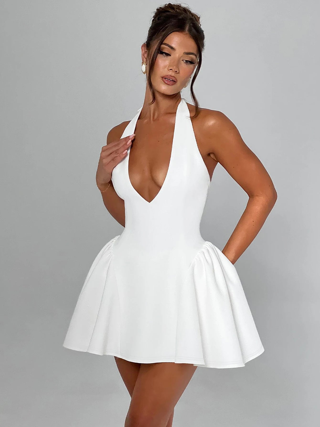 Dulzura Sleeveless Halter Lace Up Mini Dress Women'S Solid Sexy Elegant Prom Dress Evening Party Clubwear Autun Winter Outfit