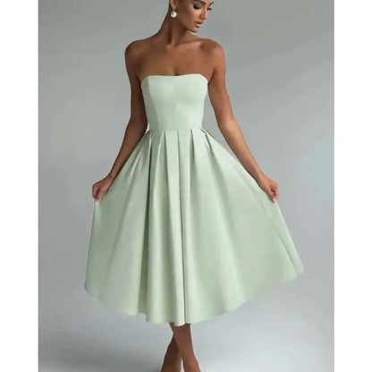 Strapless Lining Pleated Evening Party Dress Women Robes Backless Elegant Sexy Dress Bodycon Long Summer Dress Vestidos