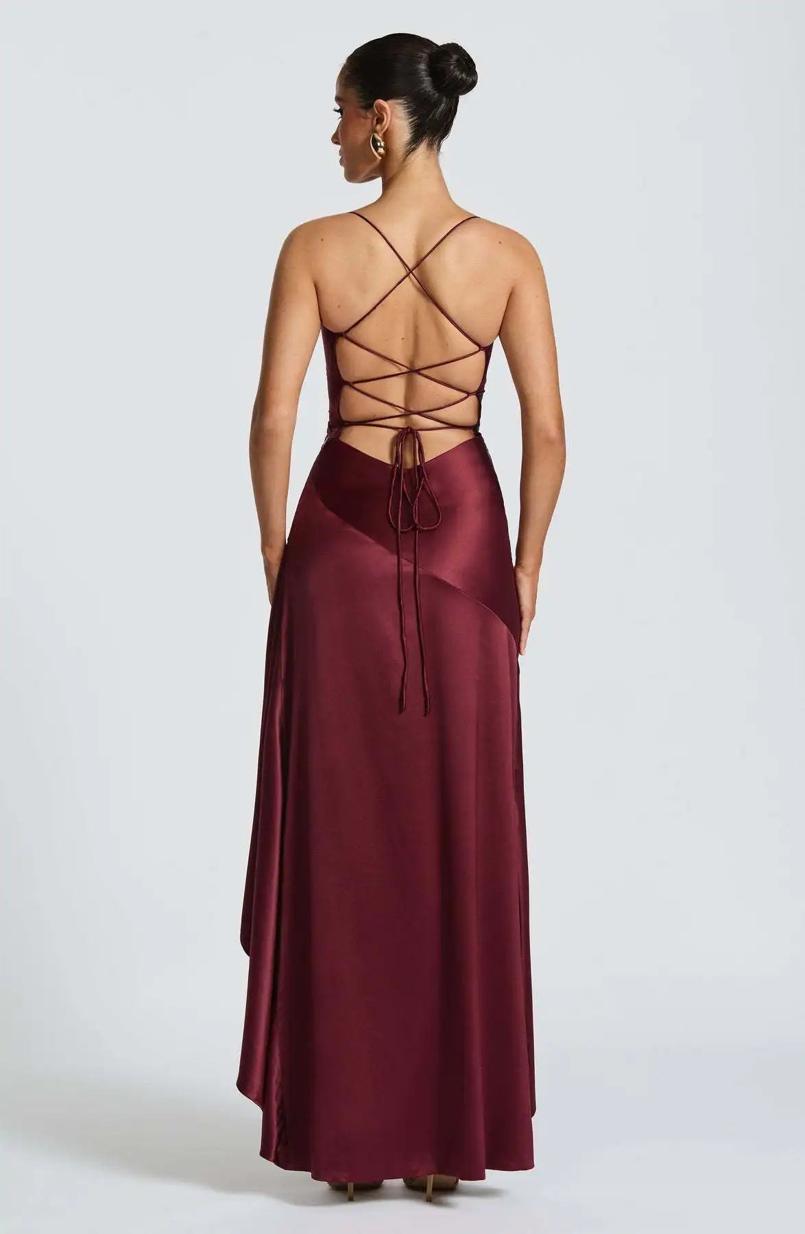 Sexy Satin Club Evening Party Dresses 2025 Summer Women Clothing Elegant Ruffle Irregular Backless Bandage Long Maxi Dress