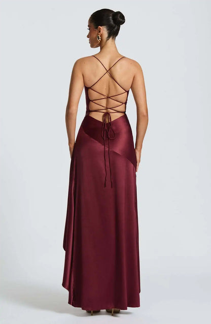 Sexy Satin Club Evening Party Dresses 2025 Summer Women Clothing Elegant Ruffle Irregular Backless Bandage Long Maxi Dress