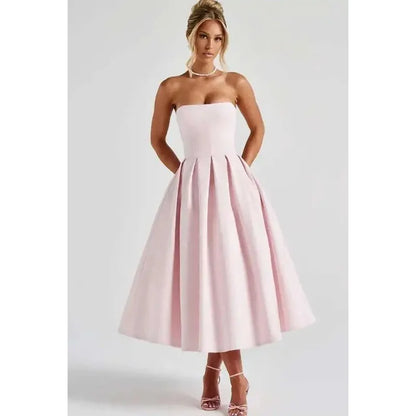 Strapless Lining Pleated Evening Party Dress Women Robes Backless Elegant Sexy Dress Bodycon Long Summer Dress Vestidos
