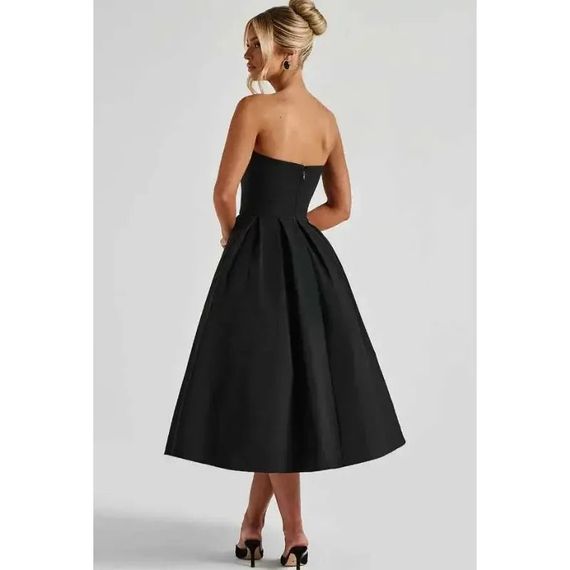Strapless Lining Pleated Evening Party Dress Women Robes Backless Elegant Sexy Dress Bodycon Long Summer Dress Vestidos