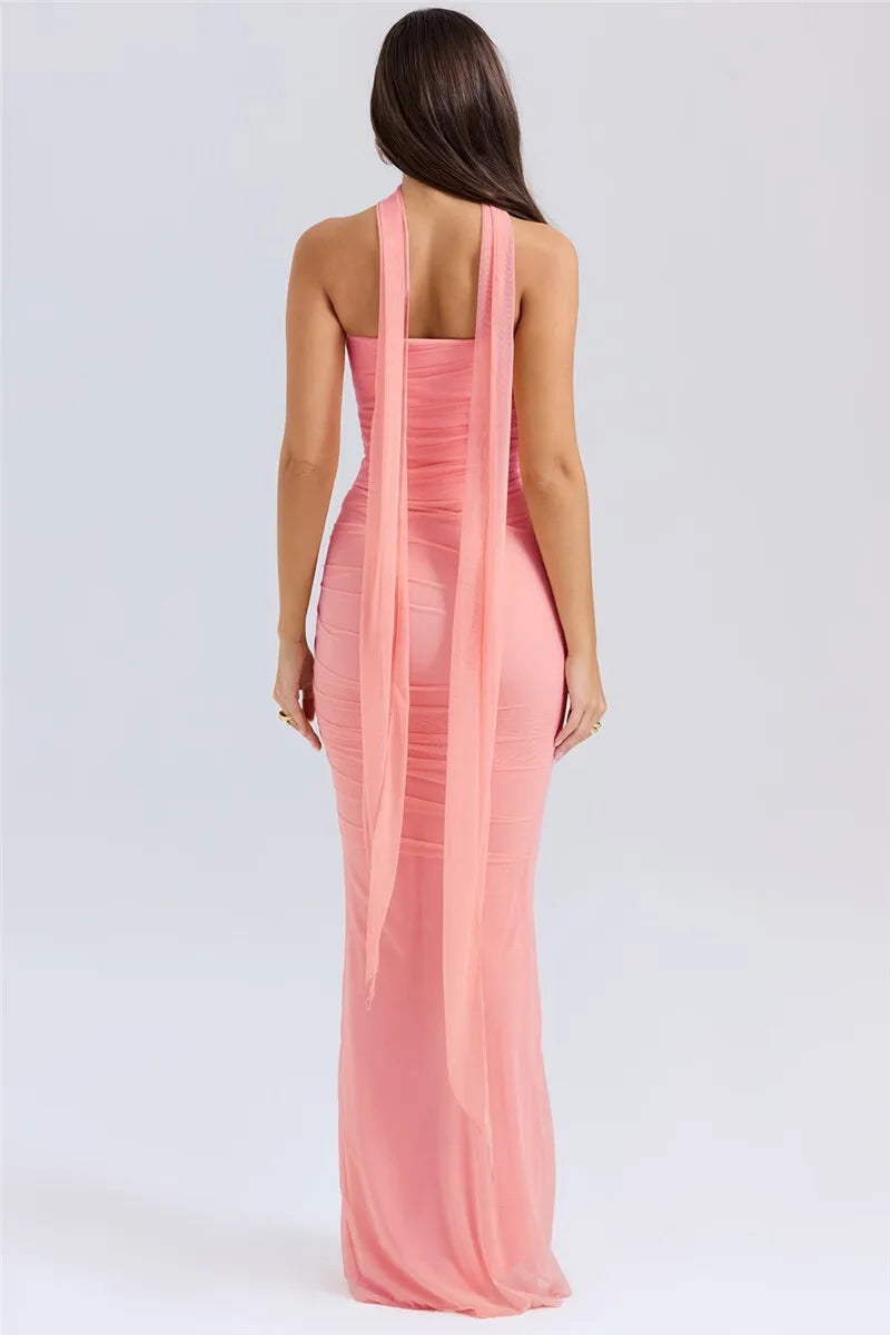 Mozision Sexy Two Piece Sets Women Neckerchief Strapless Crop Tops And Maxi Skirt Sets Sexy Club Party Skirt Two Piece Sets