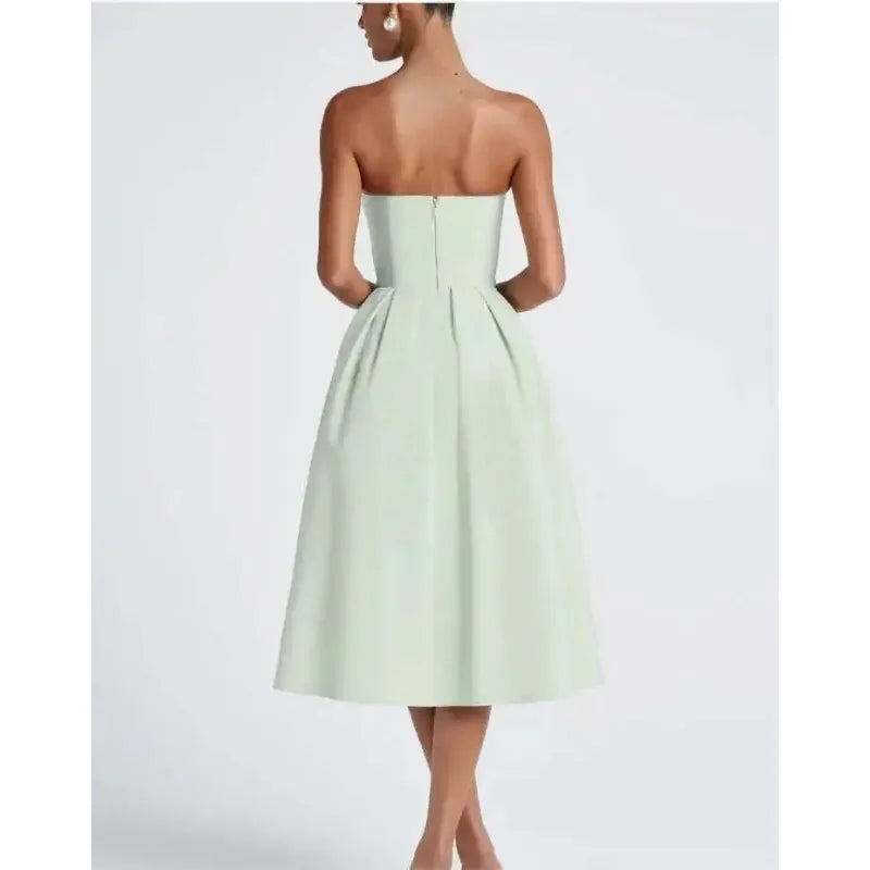 Strapless Lining Pleated Evening Party Dress Women Robes Backless Elegant Sexy Dress Bodycon Long Summer Dress Vestidos