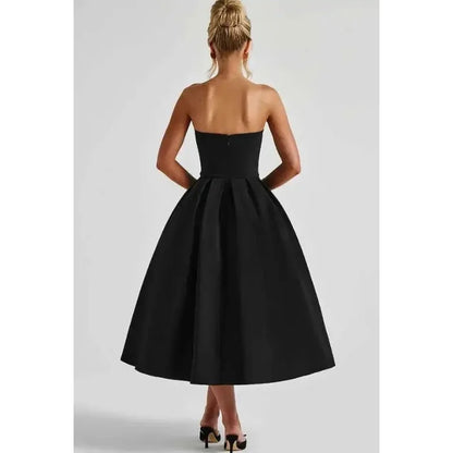 Strapless Lining Pleated Evening Party Dress Women Robes Backless Elegant Sexy Dress Bodycon Long Summer Dress Vestidos