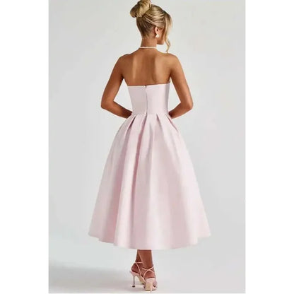 Strapless Lining Pleated Evening Party Dress Women Robes Backless Elegant Sexy Dress Bodycon Long Summer Dress Vestidos