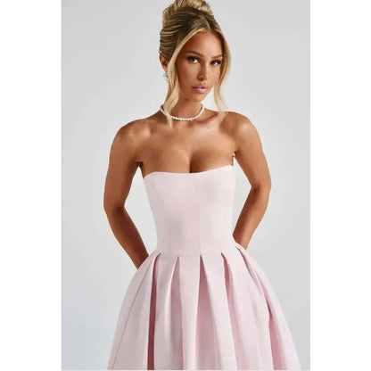 Strapless Lining Pleated Evening Party Dress Women Robes Backless Elegant Sexy Dress Bodycon Long Summer Dress Vestidos