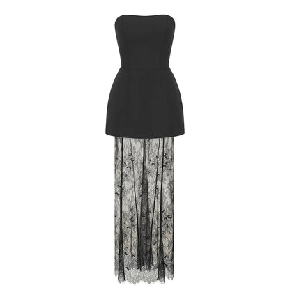 Tornova Strapless Lace Dress Sets Female Elegant Sexy Strap Vest High Waist Splice Long Skirt Ladies Slim Banquet 2 Pieces Set
