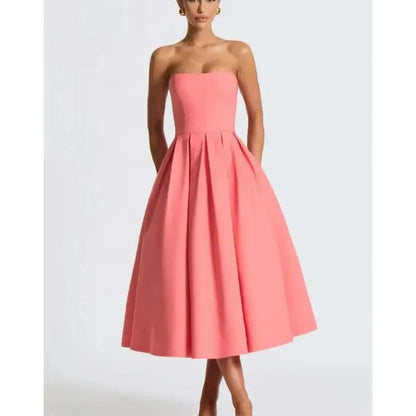 Strapless Lining Pleated Evening Party Dress Women Robes Backless Elegant Sexy Dress Bodycon Long Summer Dress Vestidos