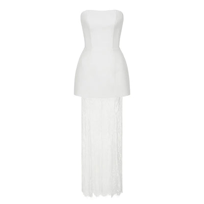 Tornova Strapless Lace Dress Sets Female Elegant Sexy Strap Vest High Waist Splice Long Skirt Ladies Slim Banquet 2 Pieces Set