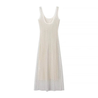 Sexy Sequined Sling Long Party Dress Women Slim Square Collar Sleeveless Backless Female Dresses 2025 Summer Lady Beach Robes