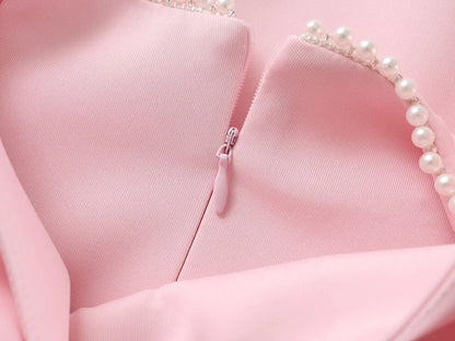 Elegant Pearl Bow Backless Sexy Mini Dress Women's Luxury Party Short Dresses White Black Pink Birthday Evening Wedding Summer