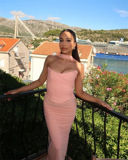 Mozision Sexy Two Piece Sets Women Neckerchief Strapless Crop Tops And Maxi Skirt Sets Sexy Club Party Skirt Two Piece Sets
