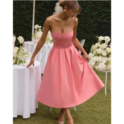 Strapless Lining Pleated Evening Party Dress Women Robes Backless Elegant Sexy Dress Bodycon Long Summer Dress Vestidos