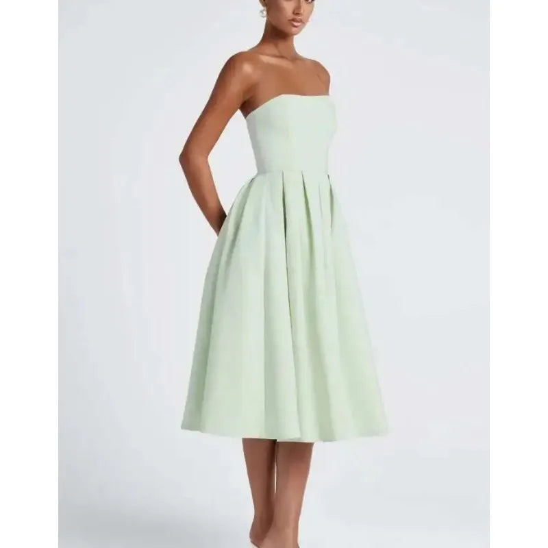 Strapless Lining Pleated Evening Party Dress Women Robes Backless Elegant Sexy Dress Bodycon Long Summer Dress Vestidos