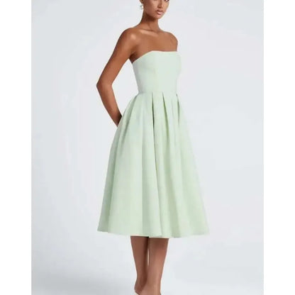 Strapless Lining Pleated Evening Party Dress Women Robes Backless Elegant Sexy Dress Bodycon Long Summer Dress Vestidos