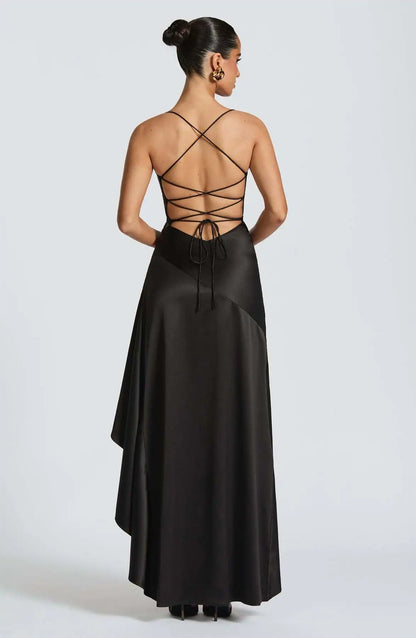 Sexy Satin Club Evening Party Dresses 2025 Summer Women Clothing Elegant Ruffle Irregular Backless Bandage Long Maxi Dress