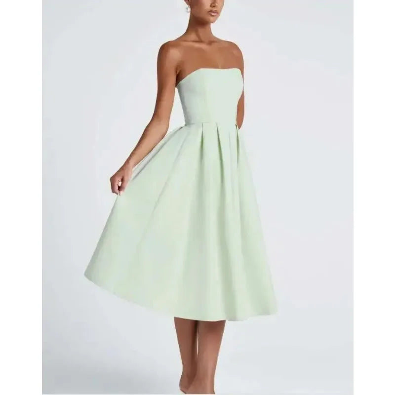 Strapless Lining Pleated Evening Party Dress Women Robes Backless Elegant Sexy Dress Bodycon Long Summer Dress Vestidos