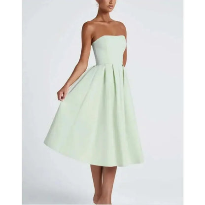 Strapless Lining Pleated Evening Party Dress Women Robes Backless Elegant Sexy Dress Bodycon Long Summer Dress Vestidos