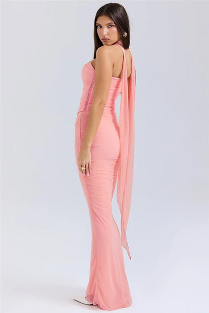 Mozision Sexy Two Piece Sets Women Neckerchief Strapless Crop Tops And Maxi Skirt Sets Sexy Club Party Skirt Two Piece Sets