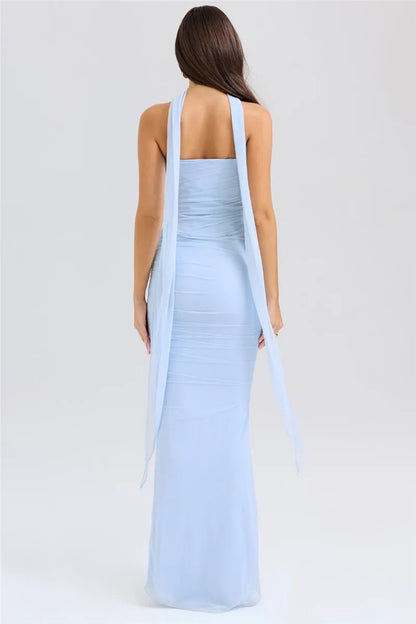 Mozision Sexy Two Piece Sets Women Neckerchief Strapless Crop Tops And Maxi Skirt Sets Sexy Club Party Skirt Two Piece Sets