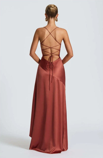 Sexy Satin Club Evening Party Dresses 2025 Summer Women Clothing Elegant Ruffle Irregular Backless Bandage Long Maxi Dress
