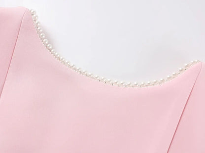 Elegant Pearl Bow Backless Sexy Mini Dress Women's Luxury Party Short Dresses White Black Pink Birthday Evening Wedding Summer