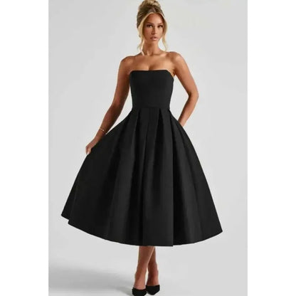 Strapless Lining Pleated Evening Party Dress Women Robes Backless Elegant Sexy Dress Bodycon Long Summer Dress Vestidos