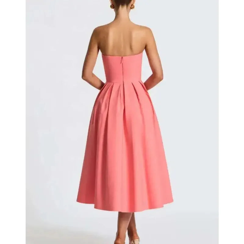 Strapless Lining Pleated Evening Party Dress Women Robes Backless Elegant Sexy Dress Bodycon Long Summer Dress Vestidos