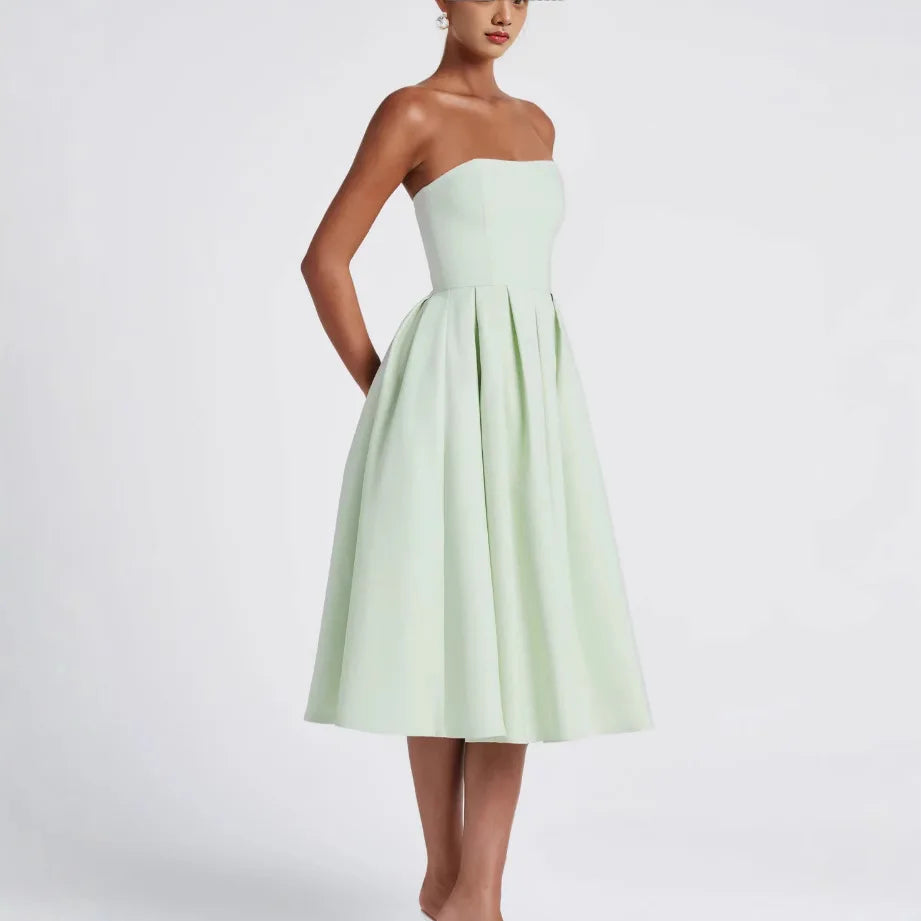 Strapless Lining Pleated Evening Party Dress Women Robes Backless Elegant Sexy Dress Bodycon Long Summer Dress Vestidos