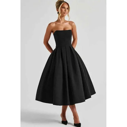 Strapless Lining Pleated Evening Party Dress Women Robes Backless Elegant Sexy Dress Bodycon Long Summer Dress Vestidos