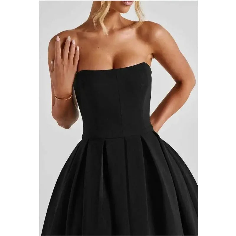 Strapless Lining Pleated Evening Party Dress Women Robes Backless Elegant Sexy Dress Bodycon Long Summer Dress Vestidos