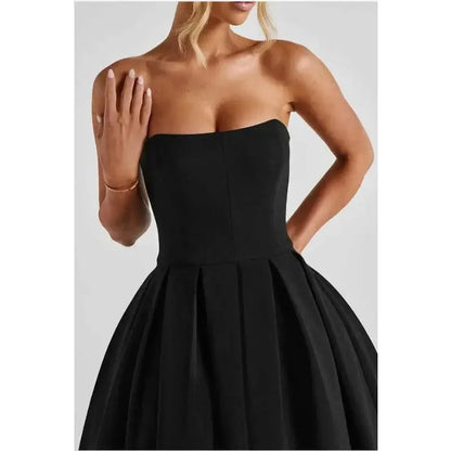 Strapless Lining Pleated Evening Party Dress Women Robes Backless Elegant Sexy Dress Bodycon Long Summer Dress Vestidos
