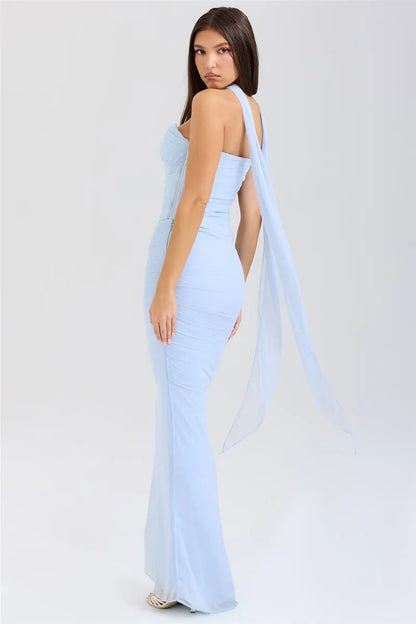 Mozision Sexy Two Piece Sets Women Neckerchief Strapless Crop Tops And Maxi Skirt Sets Sexy Club Party Skirt Two Piece Sets