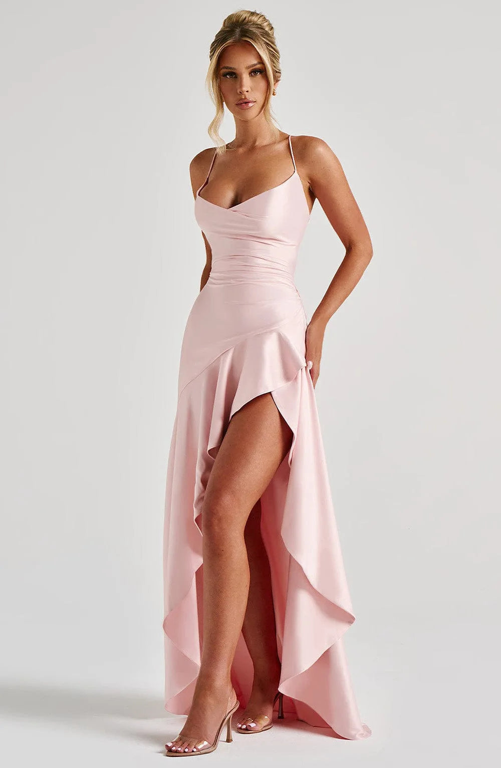 Sexy Satin Club Evening Party Dresses 2025 Summer Women Clothing Elegant Ruffle Irregular Backless Bandage Long Maxi Dress
