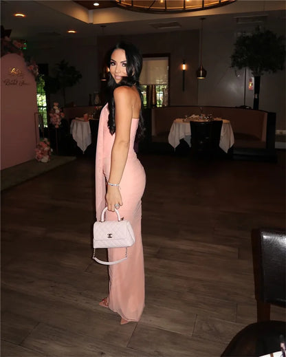 Mozision Sexy Two Piece Sets Women Neckerchief Strapless Crop Tops And Maxi Skirt Sets Sexy Club Party Skirt Two Piece Sets
