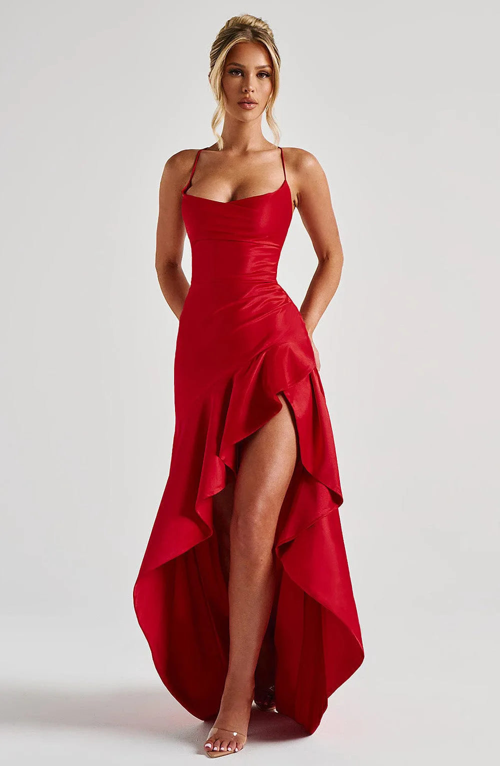 Sexy Satin Club Evening Party Dresses 2025 Summer Women Clothing Elegant Ruffle Irregular Backless Bandage Long Maxi Dress