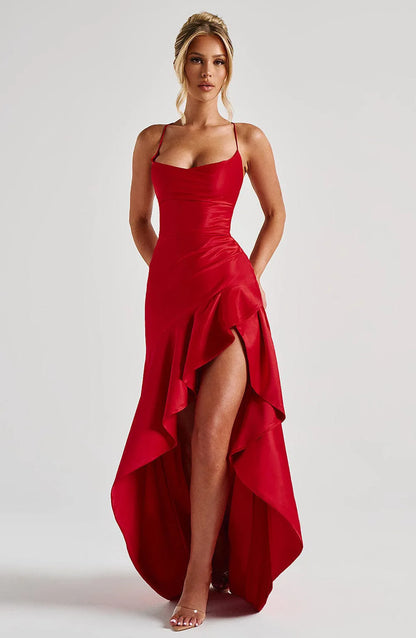 Sexy Satin Club Evening Party Dresses 2025 Summer Women Clothing Elegant Ruffle Irregular Backless Bandage Long Maxi Dress